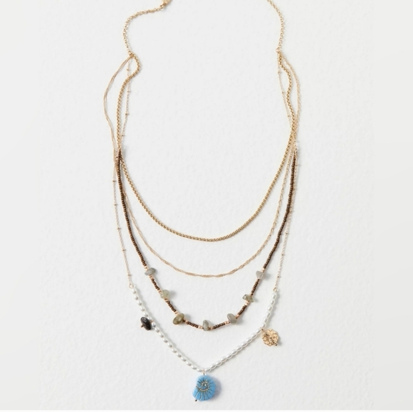 NWT! Free People, Swim & Sleep Layered Necklace,Gold Tone/Blue/White - Picture 2 of 12